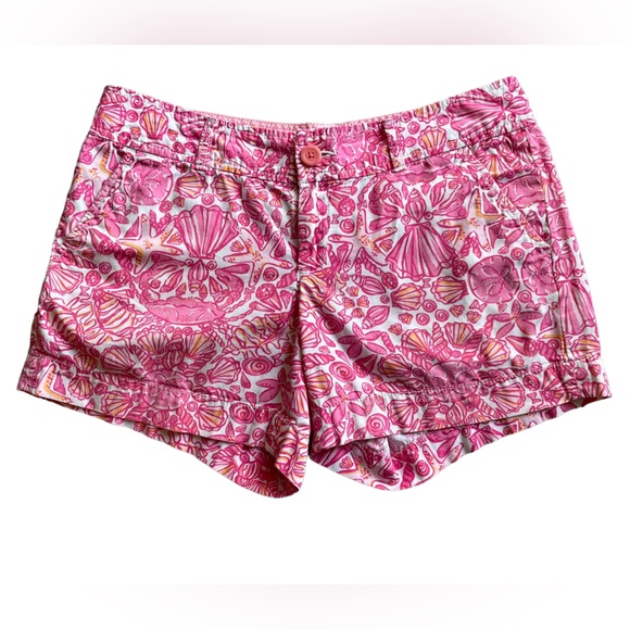 LILLY PULITZER Pink/Orange Shell Print Cotton Shorts - Size 8 - Picture 2 of 11
